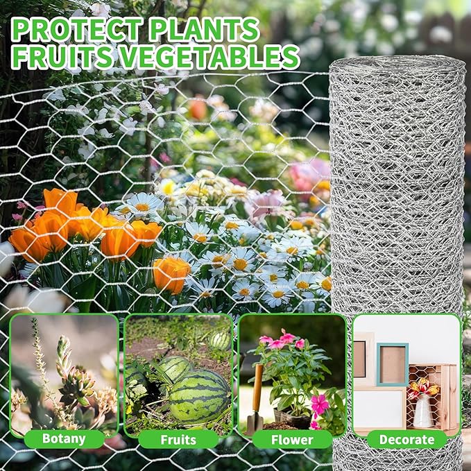 Chicken Wire 16in x 50ft, Chicken Wire Fencing for Floral Arrangements, Chicken Wire Mesh Hexagonal Galvanized Mesh Poultry Wire Netting for Crafting, Garden Protection, Fruits, Rabbit Fencing