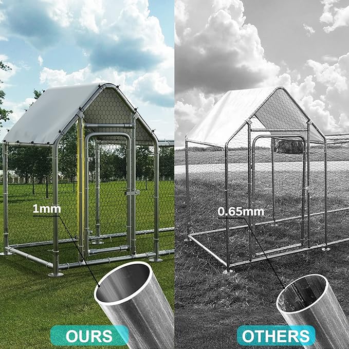 BOSSIN Bold Chicken Coop Run Large Metal Chicken Pen Outdoor, Poultry Cage Spire Shape, Heavy Duty Walkin for Yard with Waterproof and Anti-UV Cover,for Duck Rabbits Habitat