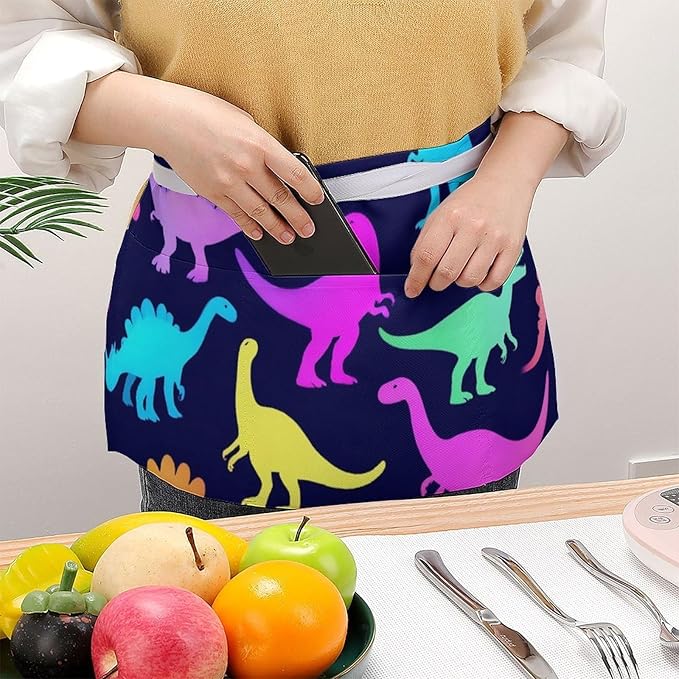 Server Waist Aprons Waitress Unisex Chef Works Half Apron with 3 Pockets