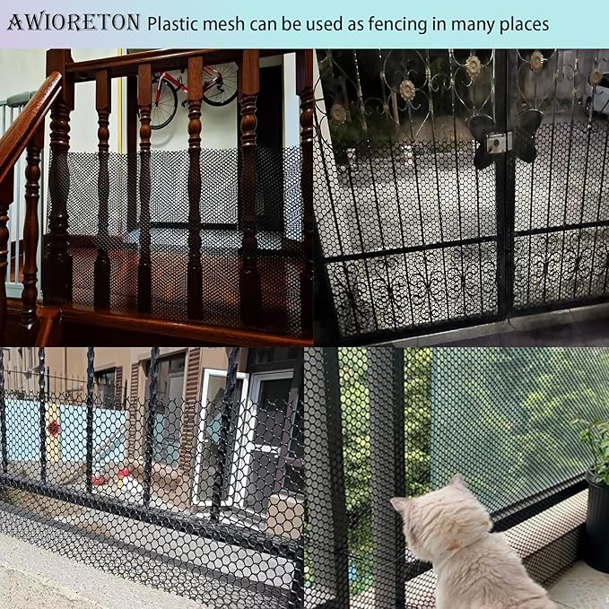 Chicken Wire Fence Mesh, Plastic Hexagonal Fencing for Gardening with Zip Ties, 15.7IN x 10FT Black Poultry Fencing,Garden Netting, Chicken Wire Frame for Crafts, Floral Netting