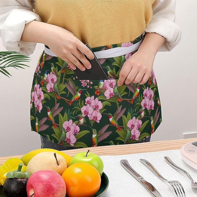 Unisex Chef Waiter Apron Waist Half Short Serving Aprons with 3 Pockets