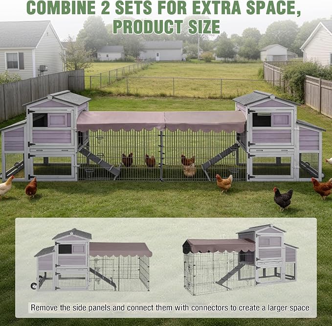 Large Mobile Chicken Coop with Run, 79" Outdoor Wooden Poultry Cage on Wheels, All-Steel Frame Hen House, Waterproof Roof, Nesting Box, for 4-6 Chickens