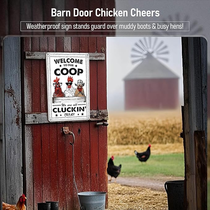 Funny Chicken Coop Metal Signs Farmhouse Decor Welcome Sign for Outdoor Chicken Coops Vintage Farm House Garden Barn Rooster Decorations 8x12 Inch