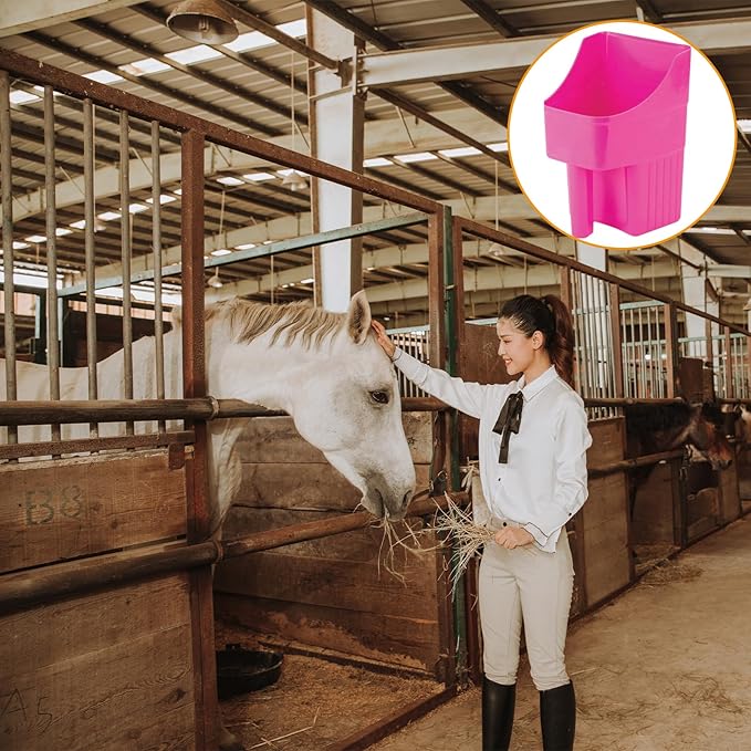 6 Pcs Plastic Enclosed Feed Scoop for Livestock Heavy Duty Grain Scoop 2 Quart Large Stackable for Horse Goat Dog Animal Ranchers Farmers (Pink)