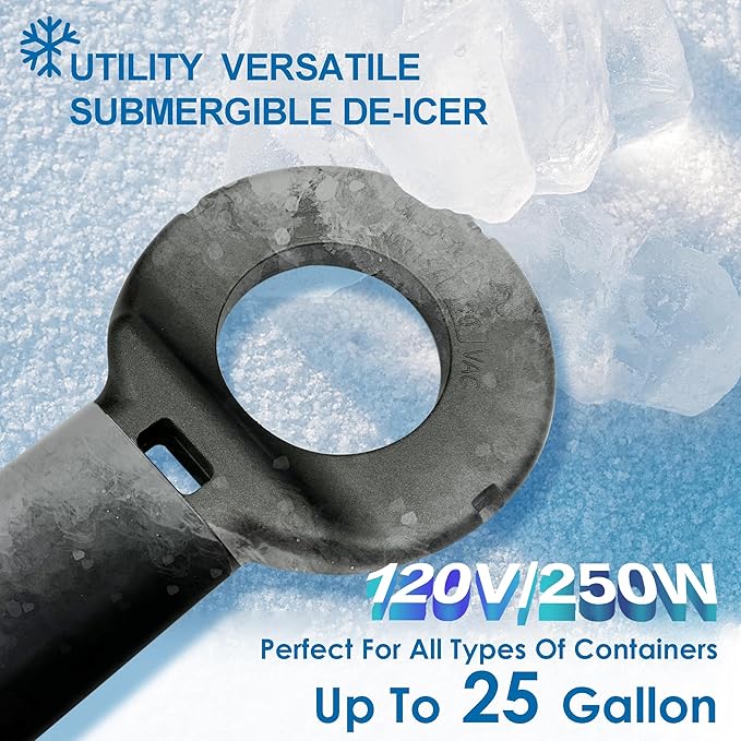 Utility De-Icer 250 Watt Submergible Cast Aluminum Chicken Water Heater Livestock Tank Heater Heated Bird Bath for Winter Black