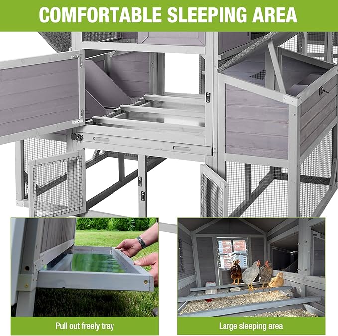 GUTINNEEN Chicken Coop Extra Large Chicken House with Run for 8-10 Chickens Hen House Poultry Cage Outdoor with Nesting Box,Strong Inron Edge