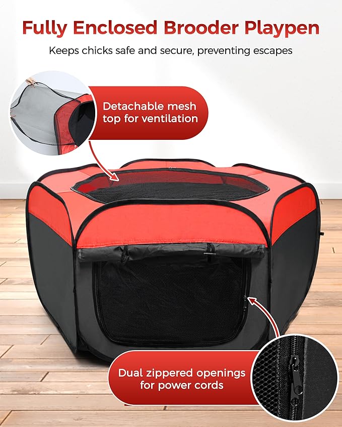 Brooder Box for Chick, Large Brooder for 15 Chicks, Breathable Mesh Ventilation, Waterproof Removable Bottom Mat,Foldable, Pop-up,No Assembly Required