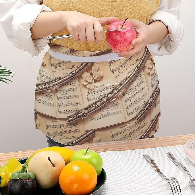Unisex Chef Waiter Apron Waist Half Short Serving Aprons with 3 Pockets