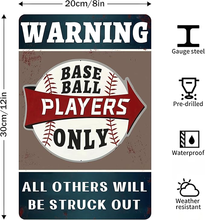 Yunruily (Warning Baseball Players Only) Funny Signs Boy Baseball Wall Decor-Baseball Posters Decor for Boys Room,Gifts for Boys Who Love Baseball 8x12 Inches
