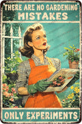 Vintage Garden Metal Sign Gardener Gardening Girl Poster There Are No Gardening Mistakes Only Experiments Metal Poster Garden Home Art Wall Decor 12x8 Inch