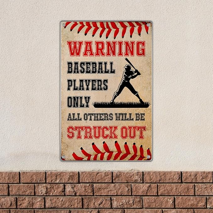 Warning Baseball Players Only All Others Will Be Struck Out Metal Sign 8 x 12 Inch Room Wall Art For Fans Perfect Man Cave Game Bedroom Sports Bar And Outdoor Decor