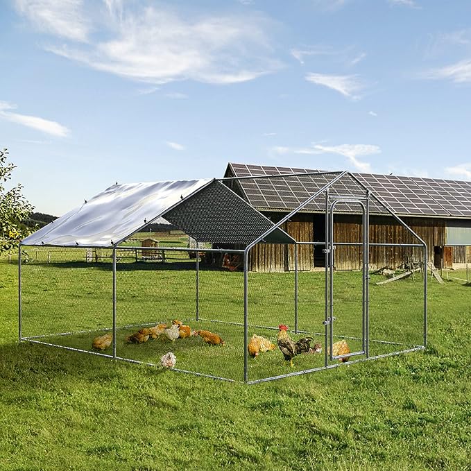 Chicken Coop 2026 Upgraded, Large Metal Chicken Run, Chicken Pen/Cage with Waterproof and Anti-UV Cover, Walk-in Poultry Cage for Outdoor Yard Use