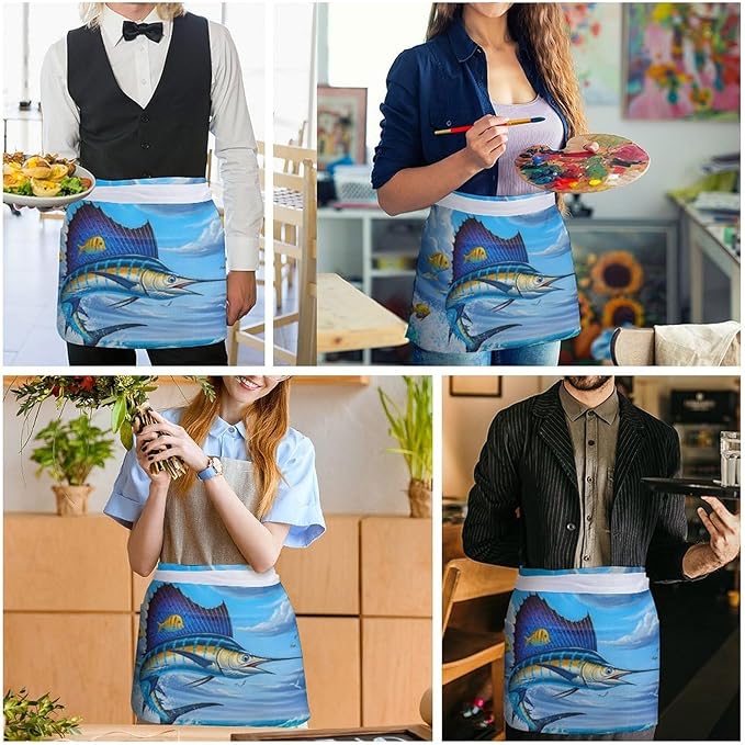 Half Apron with 3 Pockets Chef Cooking Kitchen Restaurant Aprons for Women Men
