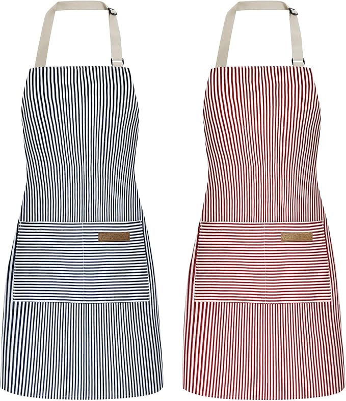 ATROPOS 2 Pack Aprons for Women with Pockets, Cooking Aprons for Women Men, Adjustable Bib Apron Chef Aprons for Kitchen, Cooking, BBQ, Cleaning