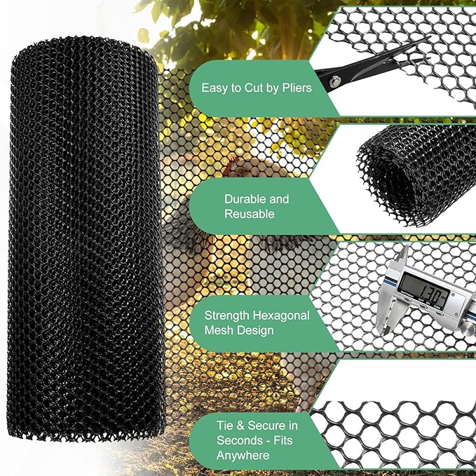 1-Pack Floral Chicken Wire Mesh, 15.7 in x 33 ft Plastic Hexagonal Chicken Wire Fencing with 50 Garden Ties for Crafts/Poultry Netting/Garden/Plant Protection [Black]