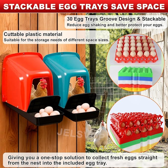 Roll Away Chicken Nesting Box with Egg Holder Tray, Plastic Hen Laying Box for Chicken Coop, Automatic Egg Collection Nest Box, Wall Mounted Nesting Boxes for Chickens, Easy Clean - Green 8 Pack