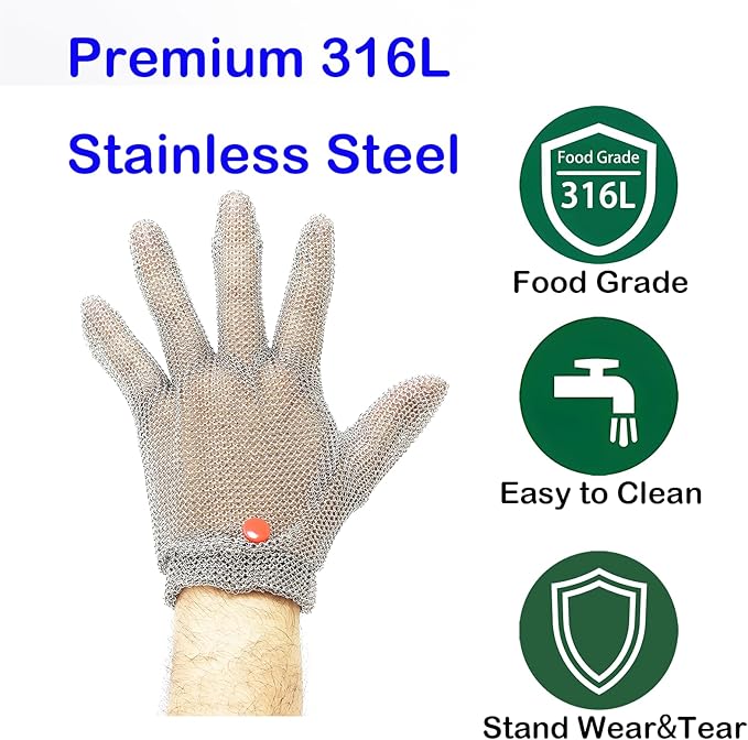 Chainmail Glove for Cutting Meat,Upgrade Spring Wristband,Highest Level Cut Resistant ,Food Grade,Stainless Steel Metal Mesh Gloves,Safety Work Cut Proof Glove for Chef/Butcher Gloves Oyster(M)