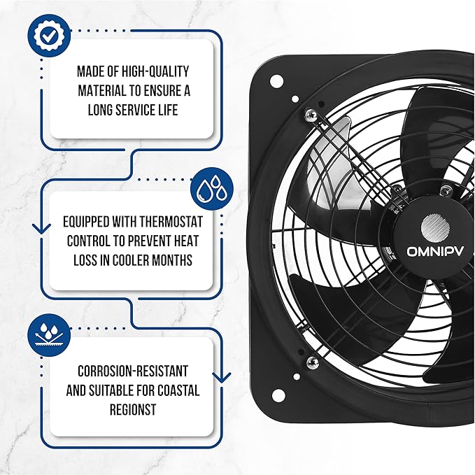 Solar Powered Wall Mount Exhaust Fan, 35 Watt (for Home, Garage, Workshop, Greenhouse, RV, Outdoor Garden, etc.)