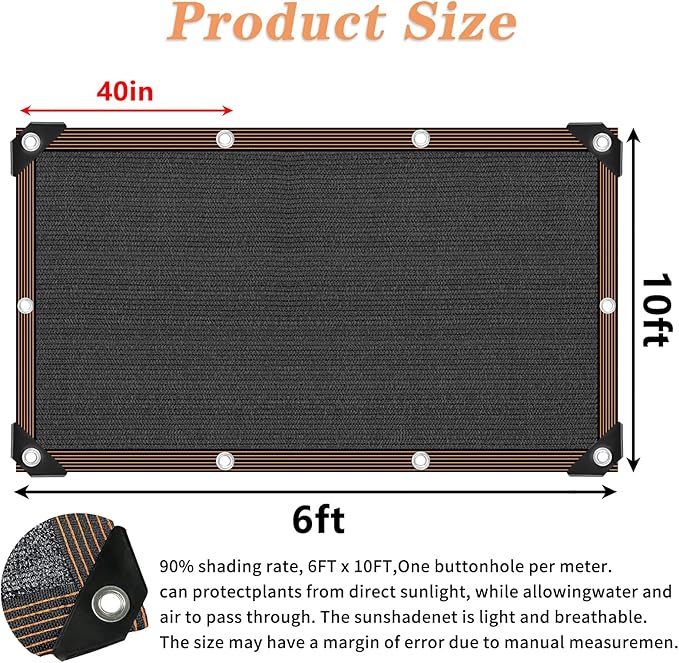 90% Black Shade Cloth,Durable Mesh Tarp with Grommets, Resistant Garden Sun Shade Netting with Taped Edge for Plant Cover, Greenhouse, Patio, Tomatoes, Chicken Coop, Barn Kennel