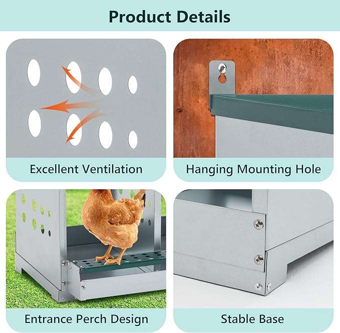 3/4/6/8/10 Holes Chicken Nesting Box for Chickens Hens Ducks, Metal Nesting Boxes for Chickens Wall Mount Egg Laying Nesting Boxes for Chicken (Green, 6 Compartment)