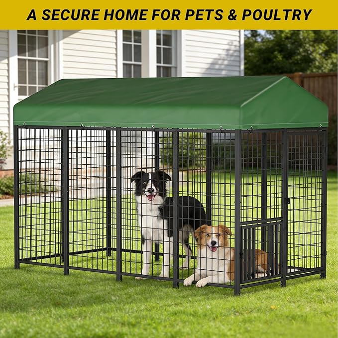 YOHKOH Chicken Enclosure, 8'W x 4'D x 5.6'H Large Outdoor Poultry Coop with Waterproof Cover, Metal Walk-in Chicken Coop for 15 Chickens Ducks Rabbits, Sturdy Heavy-Duty Black Poultry Pen