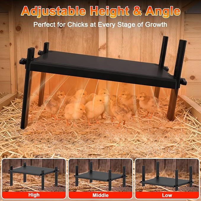 Large Brooder Plate for Chicks, 15"x 12.6" for 20 Baby Chicks, 49W Radiant-Heat Waterproof Chick Brooder Heating Plate with Adjustable Height & Angle, Chicken Brooder Heater/Warmer for Small Poultry