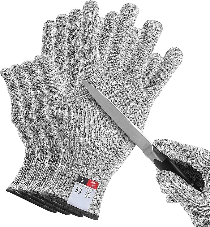 4 Pcs Large Cut Resistant Gloves Food Grade Level 5 Hand Protection,Kitchen Cut Gloves (Large (Pack of 4))