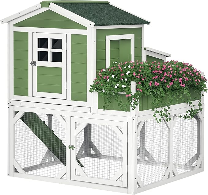 PawHut 49" Small Chicken Coop Hen House with Garden Space, Chicken House Outdoor Run Cage with Weather Protection, 2-4 Birds, Green