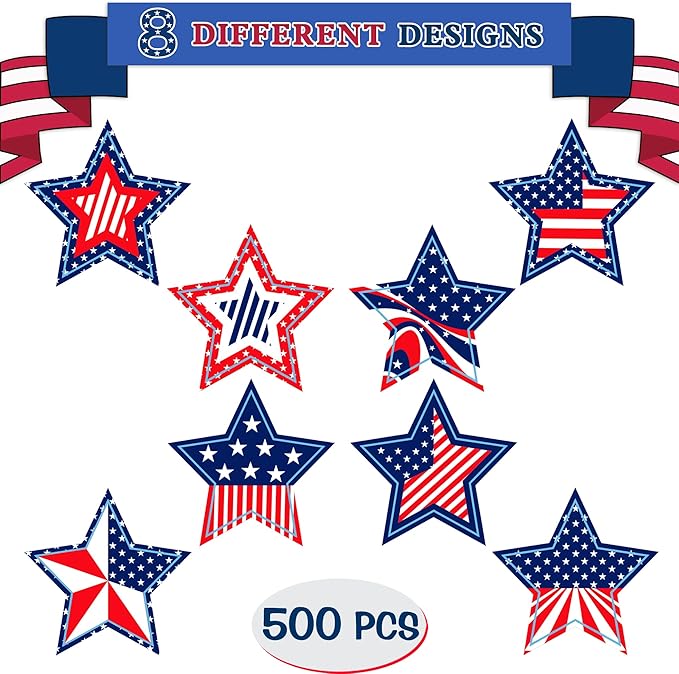 Patriotic Stickers 500 Pcs, 1.5" Memorial Day Stickers, 4th of July Stars Label (Blue)
