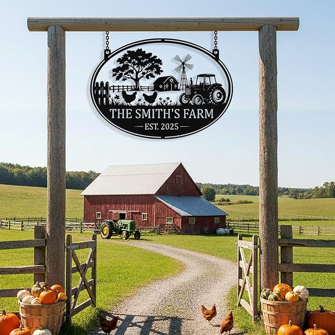 Personalized Metal Farm Signs, Custom Ranch Sign, Customized Farm Metal Signs Outdoor, Custom Large Hanging Family Name Sign for Farms, Ranch, Barn, Farmhouse