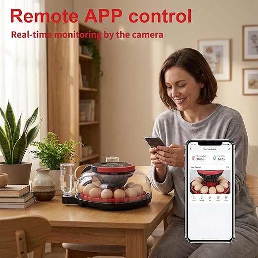 Automatic Egg Incubator for 12 Chicken Eggs with Camera APP Control, Temperature & Humidity Monitor, Auto Egg Turner, Record Life's Birth Moments for Chicken Duck Quail Pigeons