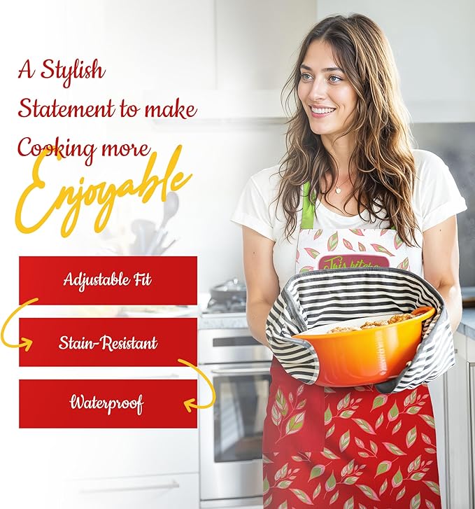 Waterproof Apron for Adults – Adjustable Fit with Deep Pockets, Stylish Cooking & Baking Apron for Women & Men