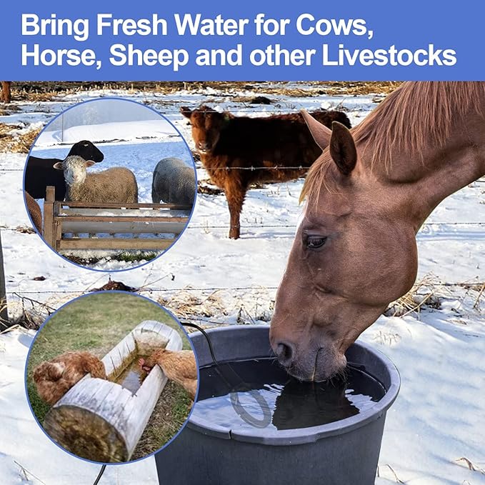 500W De-icer Submergible Bird Bath Heater Aluminum Cast for Livestock Poultry Horses, Cows, Birds, Wildlife Drinking Indoor Outdoors in Winter with 9.8 Foot Cord Birdbath Water Heater