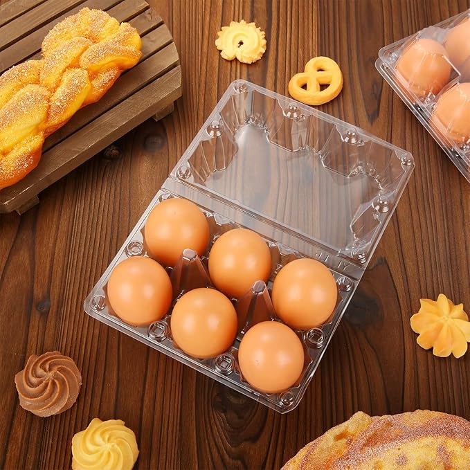 Plastic Clear Egg Carton for 6 Eggs,12Pack Egg Tray Reusable Medium Size Egg Cartons Perfect for Egg Trader Market Farmers Display Farmer Camping Picnic Travel Storage-Holds Medium 6Eggs Securely