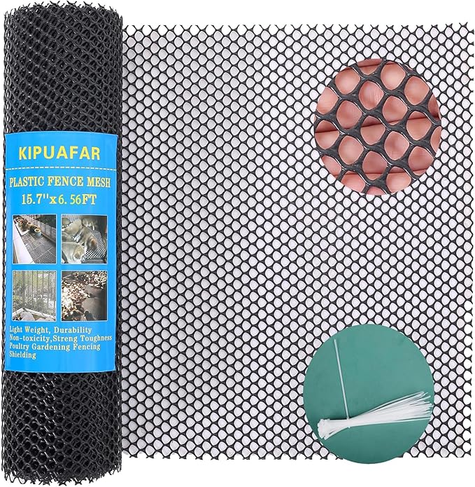 Pet Proof Barrier Net, Black Plastic Chicken Wire Mesh Fencing 15.7IN x 6.56FT, Balcony Cat Safety Net & Garden Snake Barrier, Heavy Duty Protection for Chicken Coops, Rabbit Hutches, Dog Kennels
