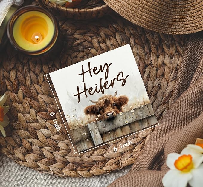 Highland Cow Sign - Farmhouse Western Animal Office Kitchen Bedroom Decor,Rustic Farm Hey Heifers Home Decor Signs,highland Cow Gifts For Women,6x6 Inch