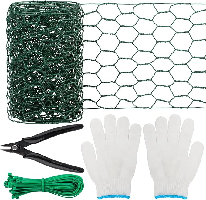Chicken Wire for Floral Arrangements, 4 x 118 Inch Green Floral Wire Netting with Plier Gloves Zip Ties, 2mm Thickness Chicken Wire Fence for Garden Poultry