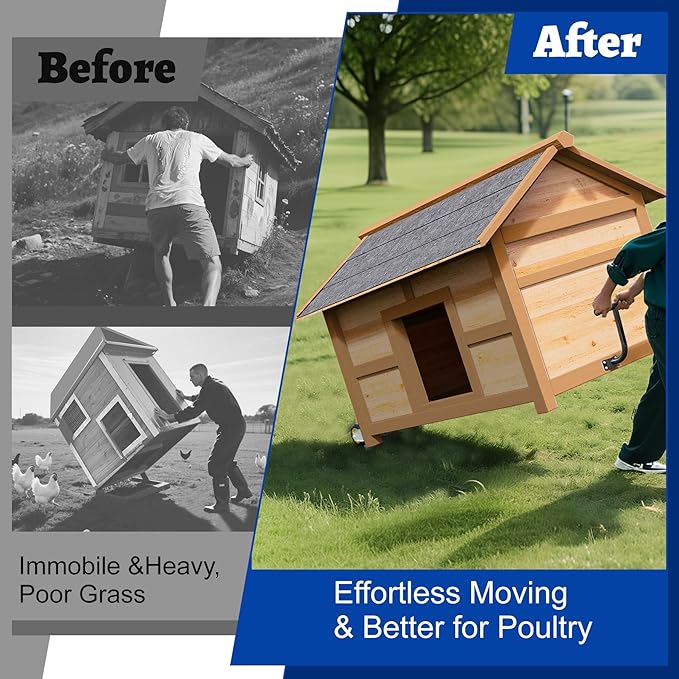 Mobile Chicken Coop Wheel Kit, Chicken Tractor Wheels and Lifting Handle, Chicken Cage Wheels for Portable Poultry Mobilization, Easy-Move Chicken Coop Accessories for Self Design
