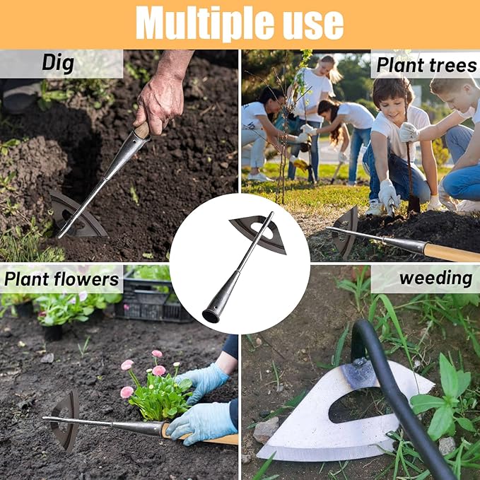 2Pcs All-Steel Hardened Hollow Garden Hoe, Durable Long Handle Weeding Tool for Backyard, Farm Planting, Loosening Soil, Sharp Weed Puller Tool for Gardening