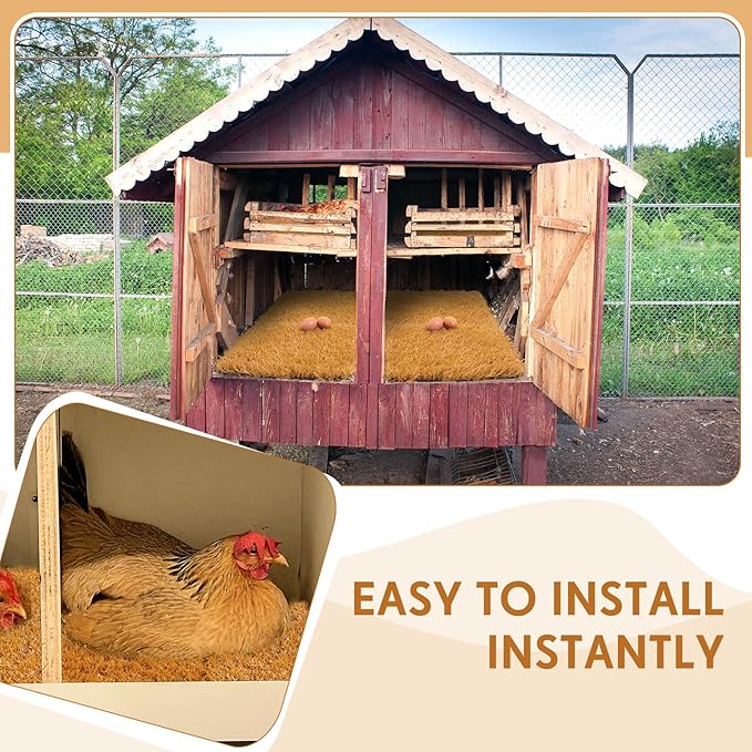 6 Pack Chicken Nesting Box Pads, 13 x 13 x 1.18 Inch Washable Nesting Pad for Chicken Coop, Artificial Grass Rug Carpet Reusable Nest Box Bedding Fake Synthetic Turf Mat for Hen Laying Eggs