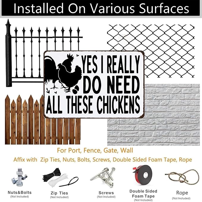 Funny Vintage Metal Chicken Sign, Chicken Decor for Coop Farmhouse