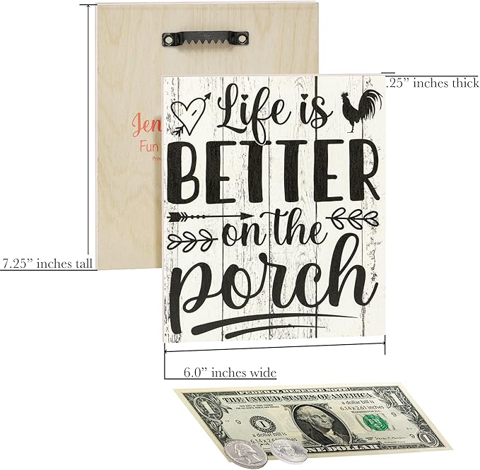 JennyGems Life is Better on the Porch Wooden Sign, Farm Life Decor and Wall Hanging, Whitewash Color, Made in USA
