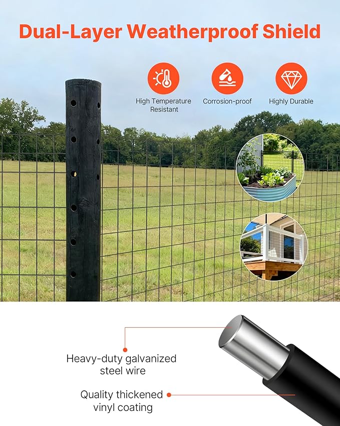VEVOR Hardware Cloth, 48 in x 50 ft, 2 x 4 in Mesh 14 Gauge Galvanized Steel Wire Fencing for Cattle, Hog & Sheep, Heavy Duty Vinyl Coated Fence for Animal Enclosures, Cage Wire, Garden Fences