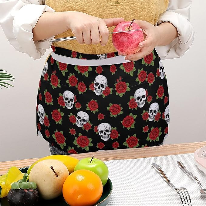 Unisex Apron for Cooking Server Waitress Half Waist Apron with 3 Pockets