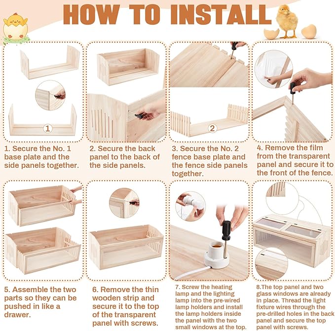 Large Brooder Box Kit for Chick 40 x 16 x 16 in Wooden Brooder with a Pull Out 15in Wide Extension Space, Heating Bulb, Feeder, Waterer, Holds up to 35 Chicks, for Poultry, Duck, Quail, and Small Pet