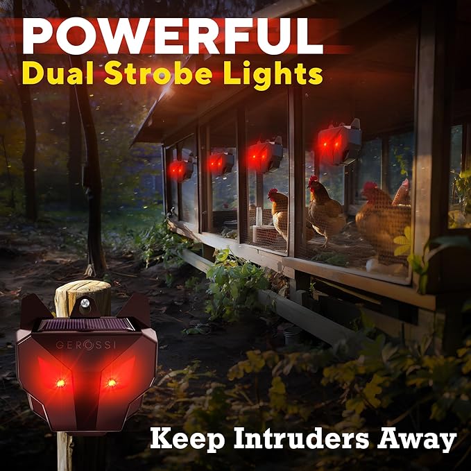 Solar Nocturnal Animal Repeller 4 Pack - Effective Repellent Device for Coyote, Deer, Fox, Raccoon, Skunk - Powerful Outdoor Coyote Deterrent - Predator Lights for Chicken Coop, Farm, Yard, Garden