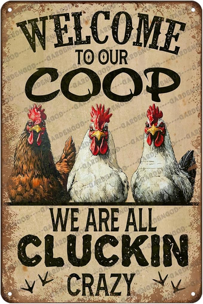 Chicken Metal Tin Sign Welcome To Our Coop We Are All Cluckin Crazy Vintage Tin Sign For Chicken Wall Farmhouse Farm Home Coop Decor 12x8 Inch