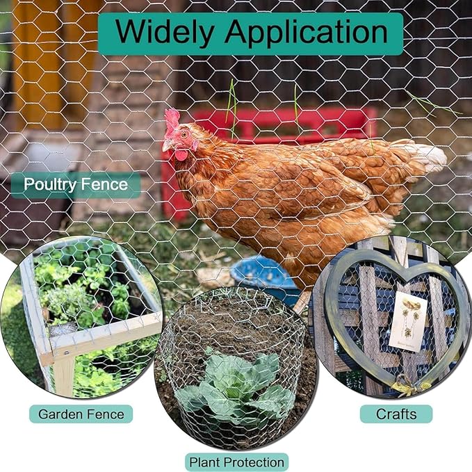 Chicken Wire 3ft x 100ft Chicken Wire Fencing 36, 1 in Chicken Wire Mesh, 21 Ga. Thick Double Galvanized Layer Anti-Rust Chicken Fence, Floral Chicken Wire Roll for Crafts, Barrier for Garden