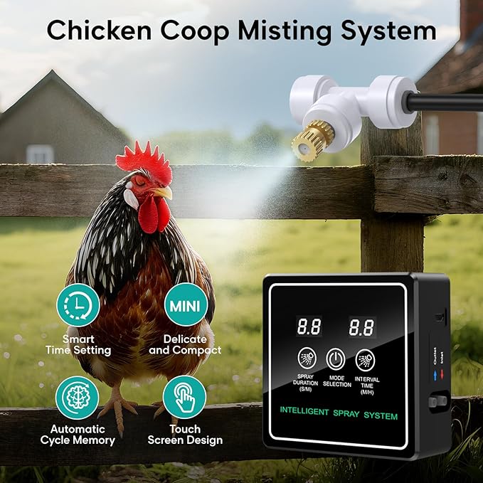 Chicken Mister for Coop with Timer, 32FT Chicken Cooling System with 12 Brass Mister Nozzles, Filter, Cutter, Backyard Chicken Coop Mister, Water Mister for Chickens, Mister System for Outside Patio