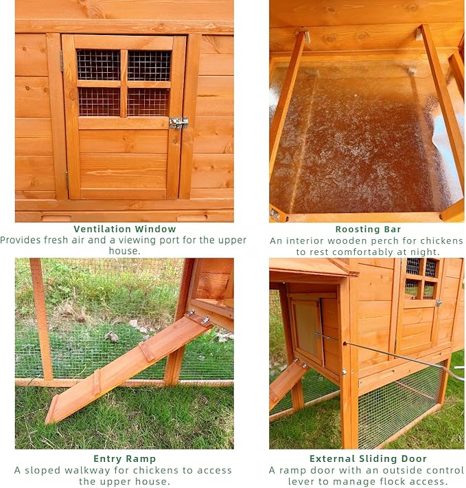 Wooden Chicken Coop for 4 to 6 Chickens Large Poultry Hen House with Outdoor Run Nesting Box Pull Out Tray and Easy Access Sliding Door